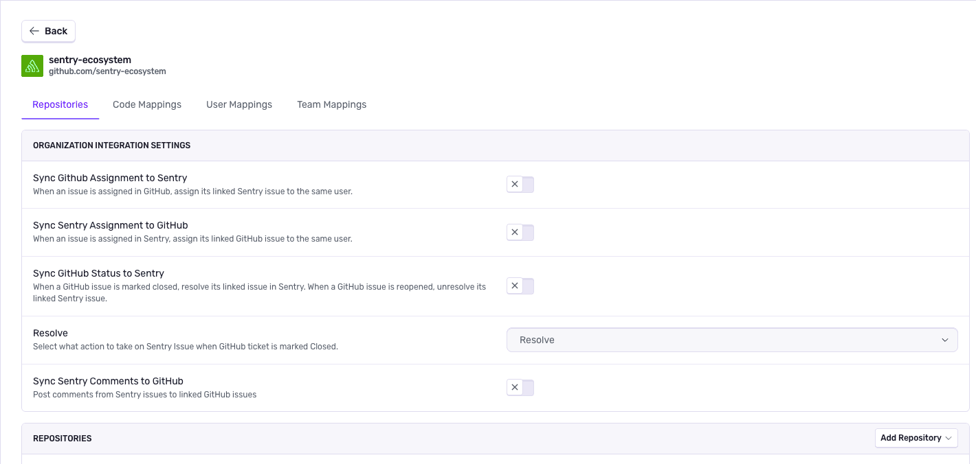 Sync GitHub statuses to Sentry
