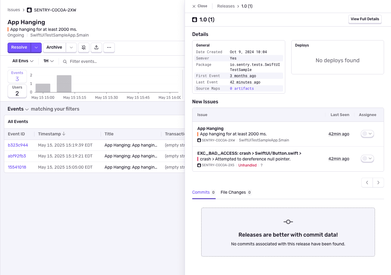 The Release Details flyout drawer showing new issues in releases